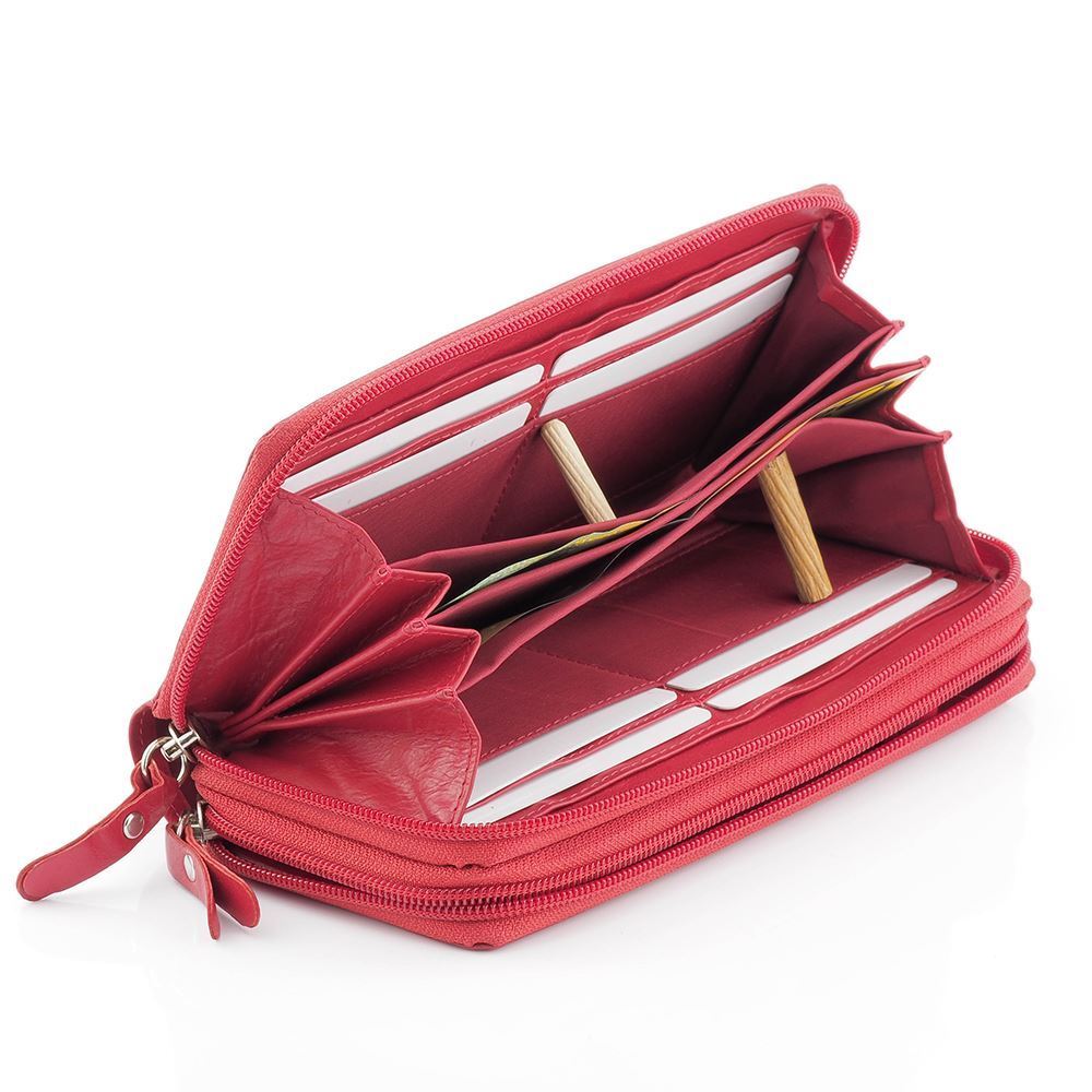 leather double zip around wallet