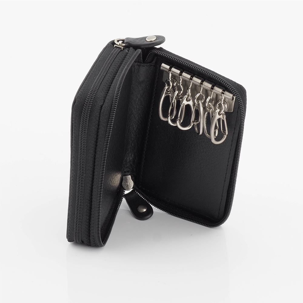 Genuine Full Grain Leather Double Zipped Key Holder