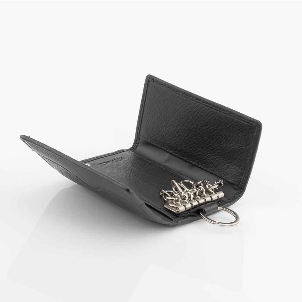 Genuine Full Grain Leather Key Holder Case 6 Keys Wallet Black