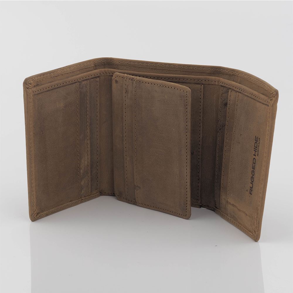 Genuine 3 Fold Full Grain Leather RFID Wallet Brown 9 Cards