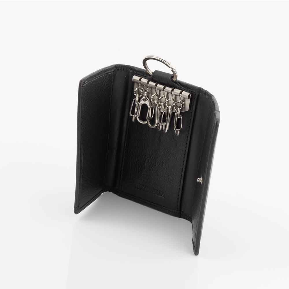 Genuine Full Grain Leather Key Holder Case 6 Keys Wallet Black