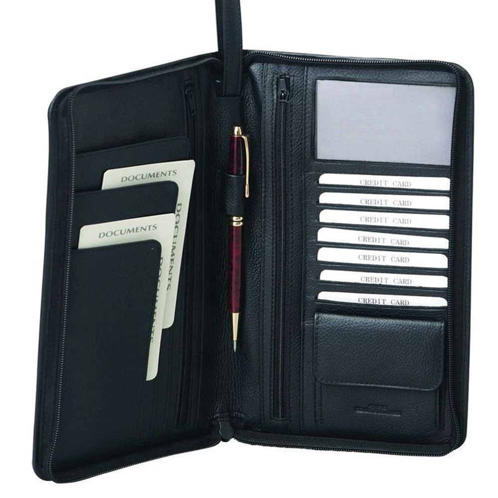 Men’s Leather Long Passport Wallet Travel Wallet Credit Card Wristlet