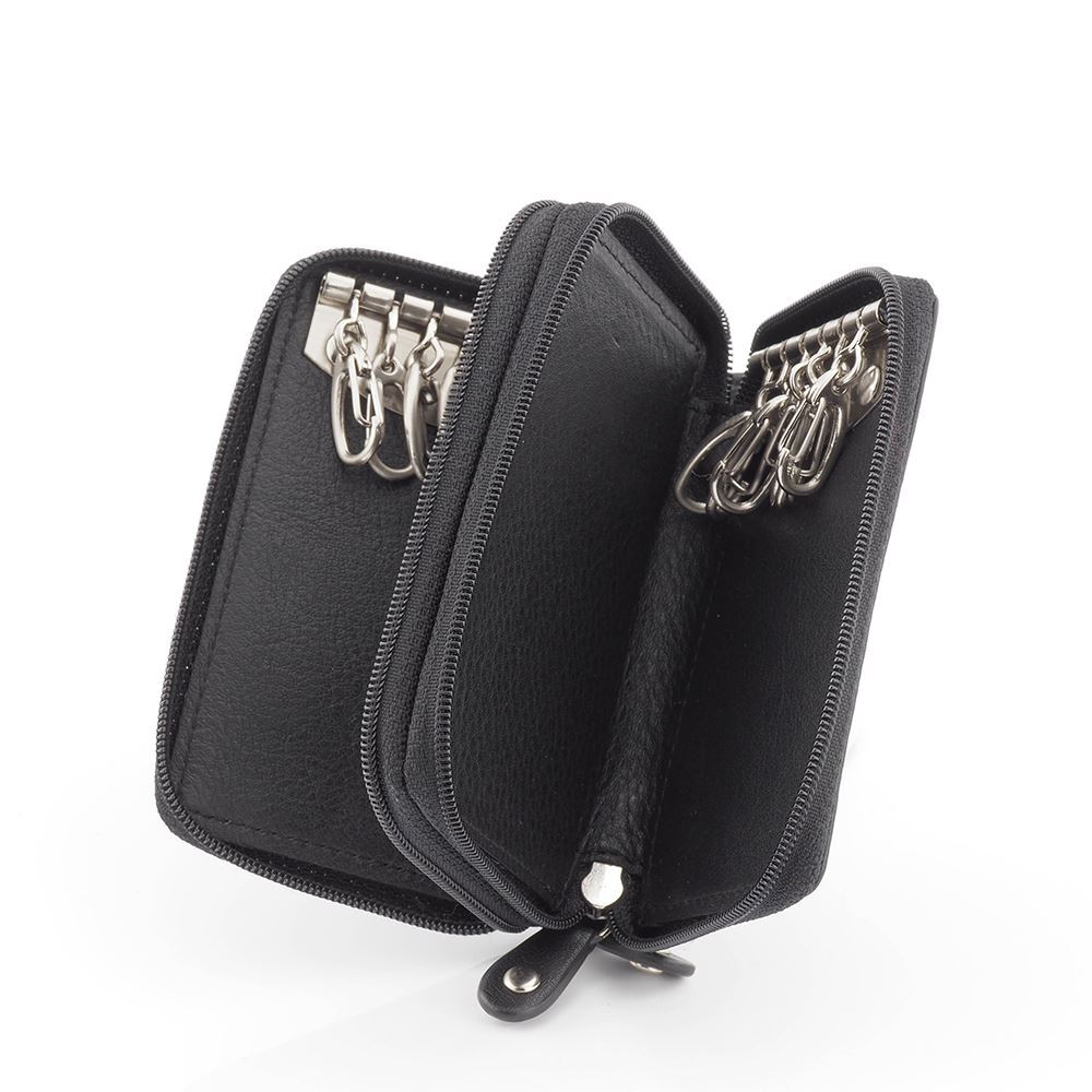 Genuine Full Grain Leather Double Zipped Key Holder