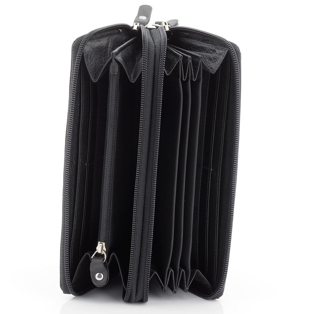 leather double zip around wallet