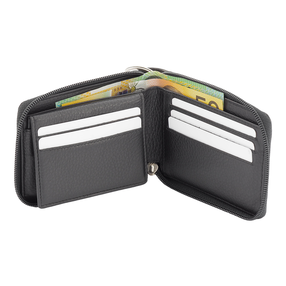 Black Leather Billfold Wallet, Black Melbourne