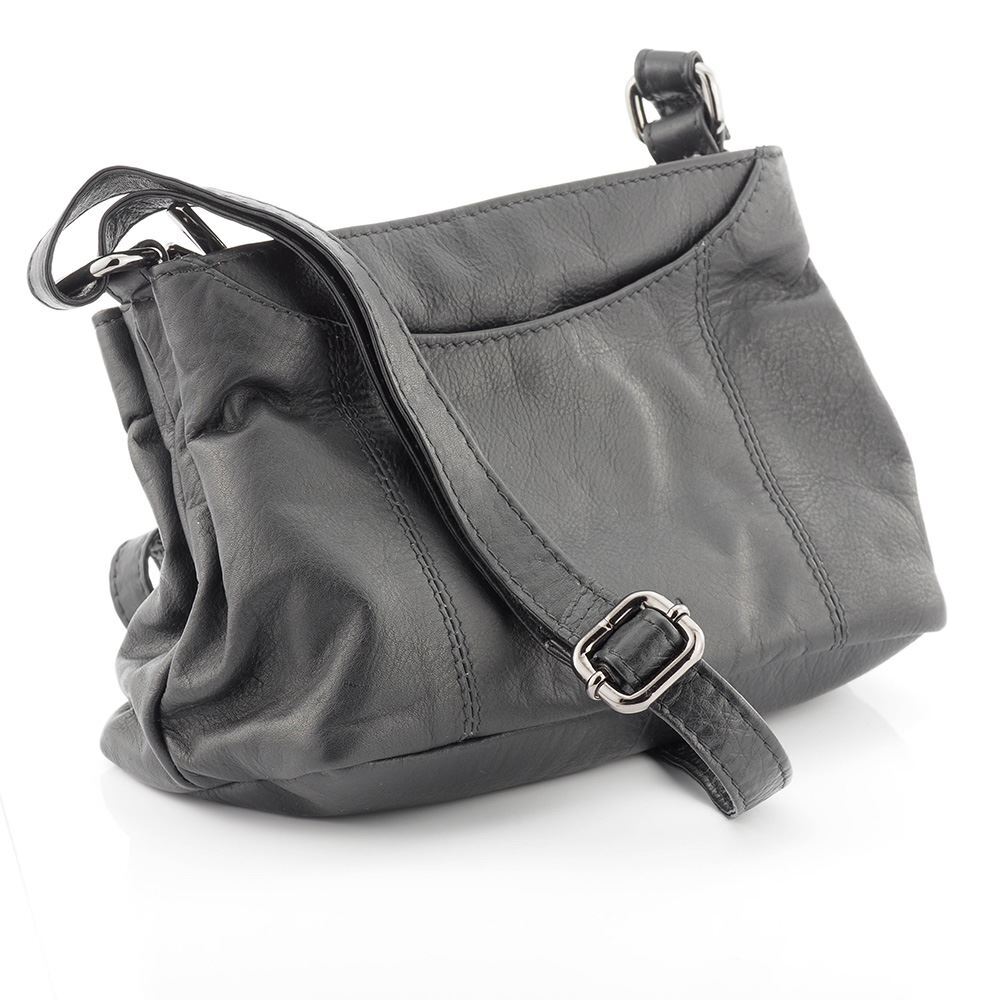 Full Grain Soft Leather Medium Size Crossbody Bag Black New