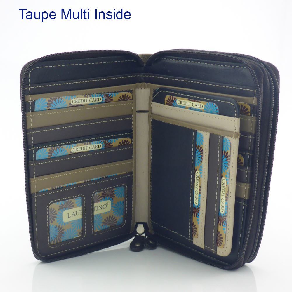 Leather Double Zip Multi Colour RFID Protected Wallet / Purse
