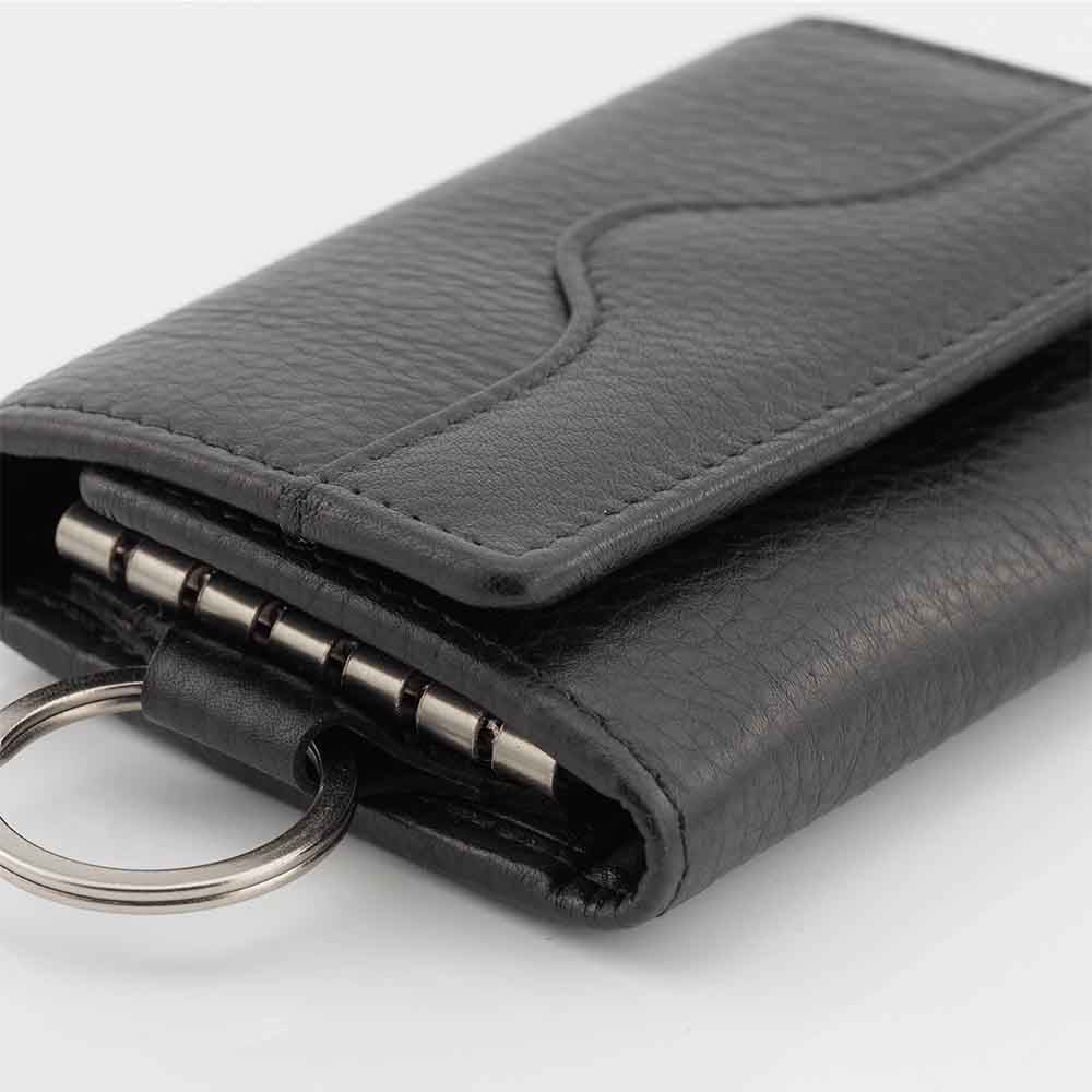 Genuine Full Grain Leather Key Holder Case 6 Keys Wallet Black