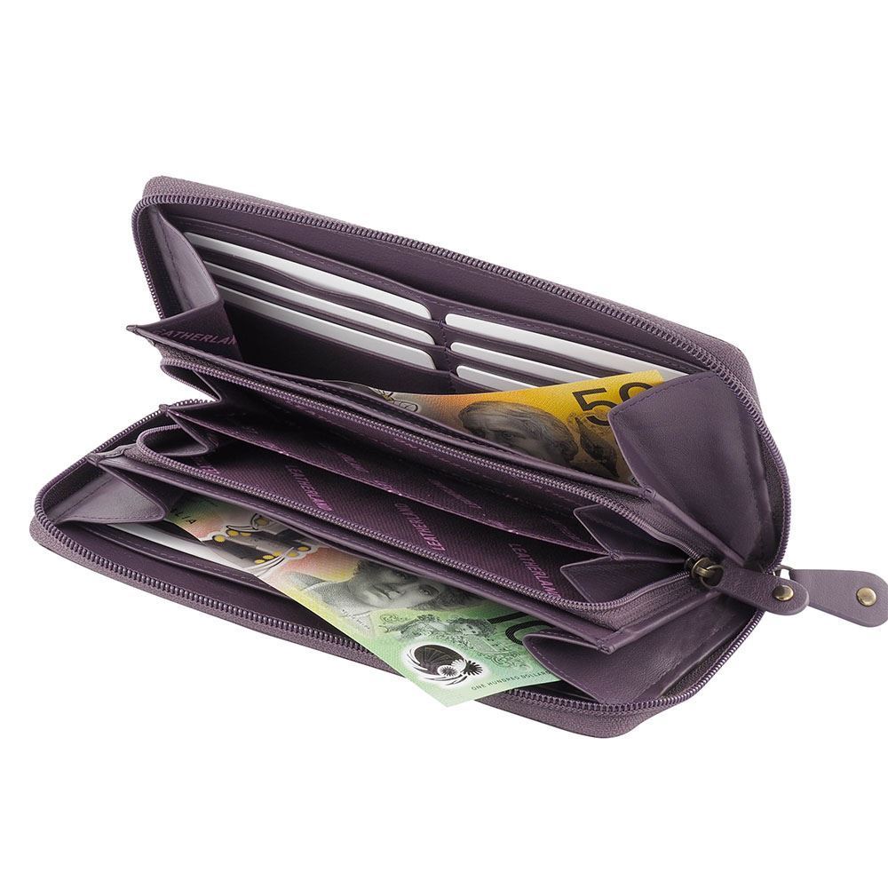 Women’s Natural Premium Cowhide Soft Leather, Zip around wallet Purse Eden - Picture 33 of 48