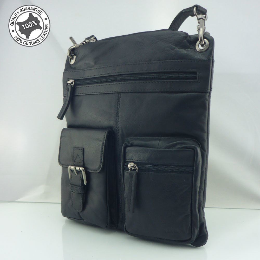 Genuine Leather Large Handbag Shoulder Crossbody Messenger Sling Bag New Black