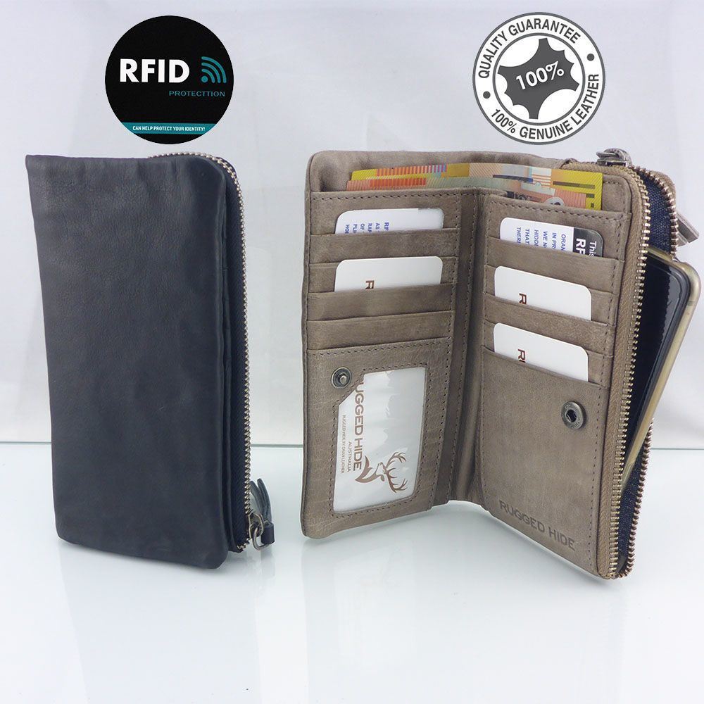 RFID Women Genuine Leather Rugged Hide Long Wallet