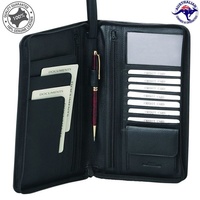 Men’s Leather Long Passport Wallet Travel Wallet Credit Card Wristlet Organiser