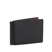 Genuine Cowhide Leather Men Money Clip RFID Wallet Black/Red