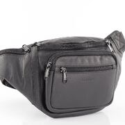 Genuine Cowhide Leather Waist Bag Phone Pouch Belt Purses Bumbag Hip Bag Black 