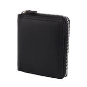Unisex Wallet Full Grain Leather Zip Around RFID Wallet Black 7 Cards