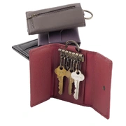 Unisex Genuine Full Grain Leather Key Holder Case 6 Keys Wallet