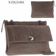 Genuine Soft Leather Turn Lock Crossbody Bag