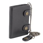 CLANCY 3 Fold Chain Biker's Full Grain Leather RFID Wallet