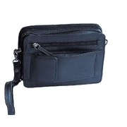 Men's Genuine Leather Large Wrist Shoulder Bag Black