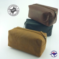 Men’s Genuine Natural Waxed Leather Travel Wash Bag Toiletry Wet Pack New