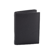 New Genuine Full Grain Premium Cowhide Oran 3 Fold Leather Wallet Black 7 Card Slots W343-RFID