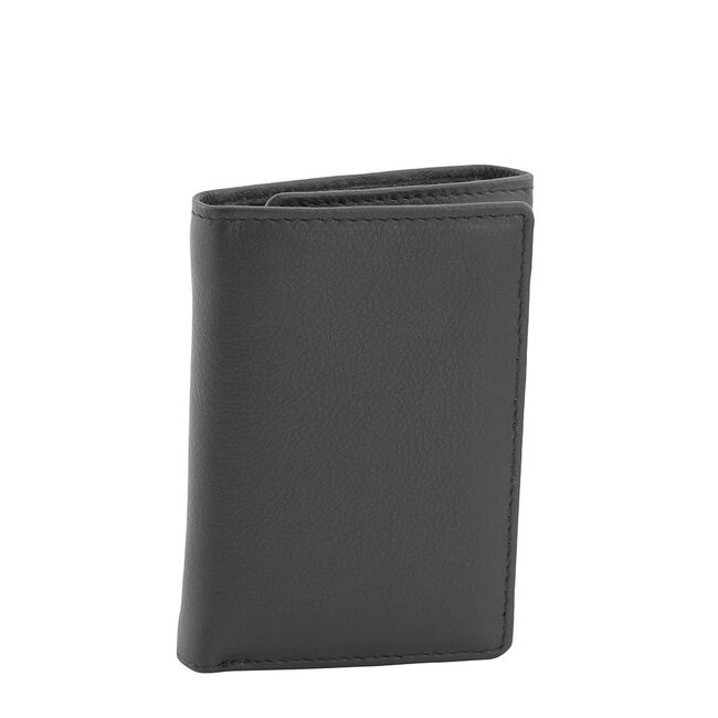 Genuine 3 Fold Full Grain Leather Wallet Black 6 Cards, W404, Oran